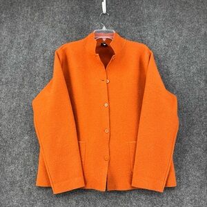 Eileen Fisher Orange Boiled Wool Blazer Women’s Large Minimalist Quiet Luxury